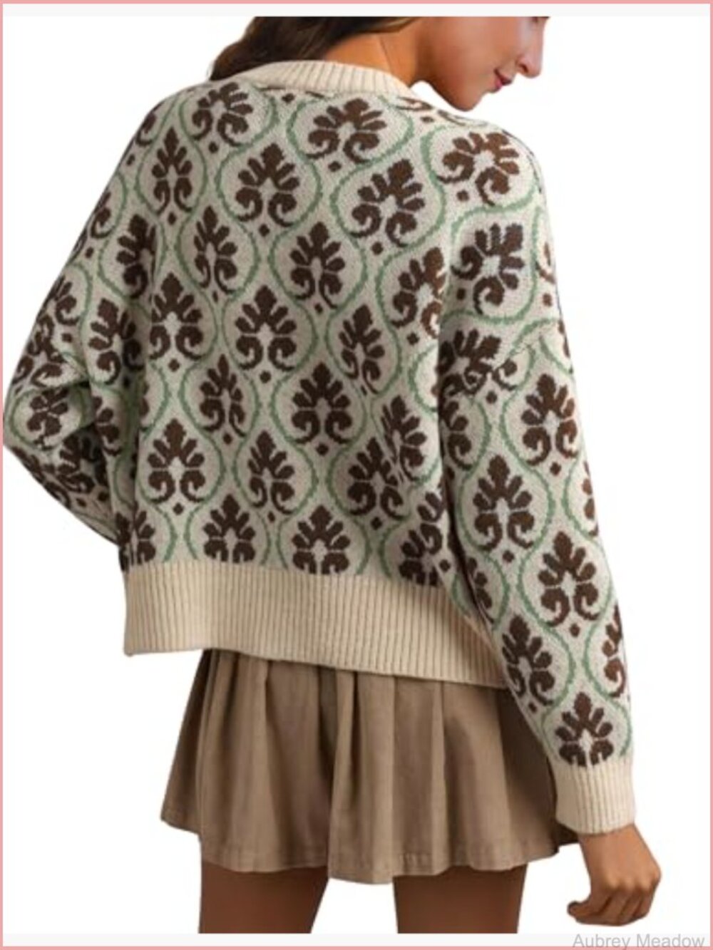 Womens Floral Cardigan Sweater Open Front Button Down Knit Long Sleeve - Picture 5 of 7